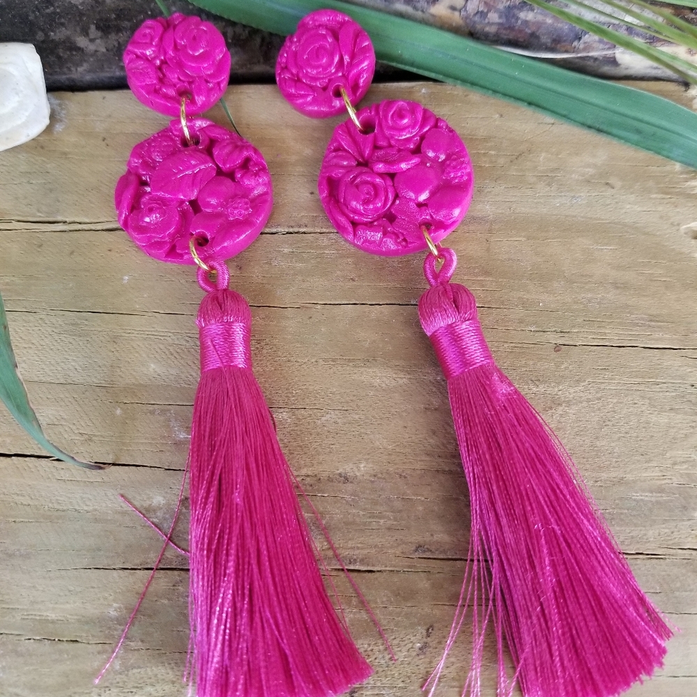 Handcrafted clay tassel earrings
